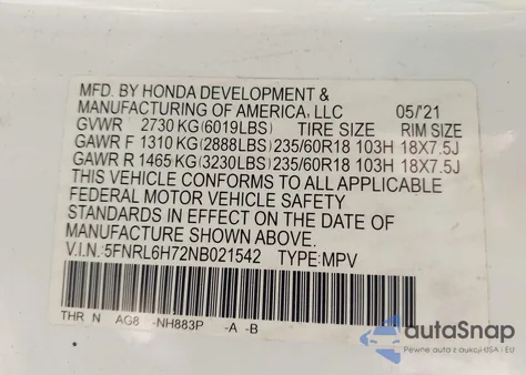 2022 Honda Odyssey Ex-L from USA, damaged, VIN 5FNRL6H72NB021542